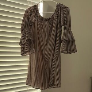 Striped Ruffle Sleeve Blouse
